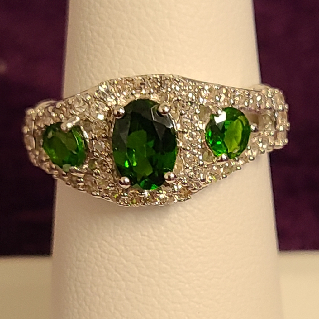 Green Chrome Diopside Rhodium Over Sterling Silver Ring 1.75ctw, Size 7